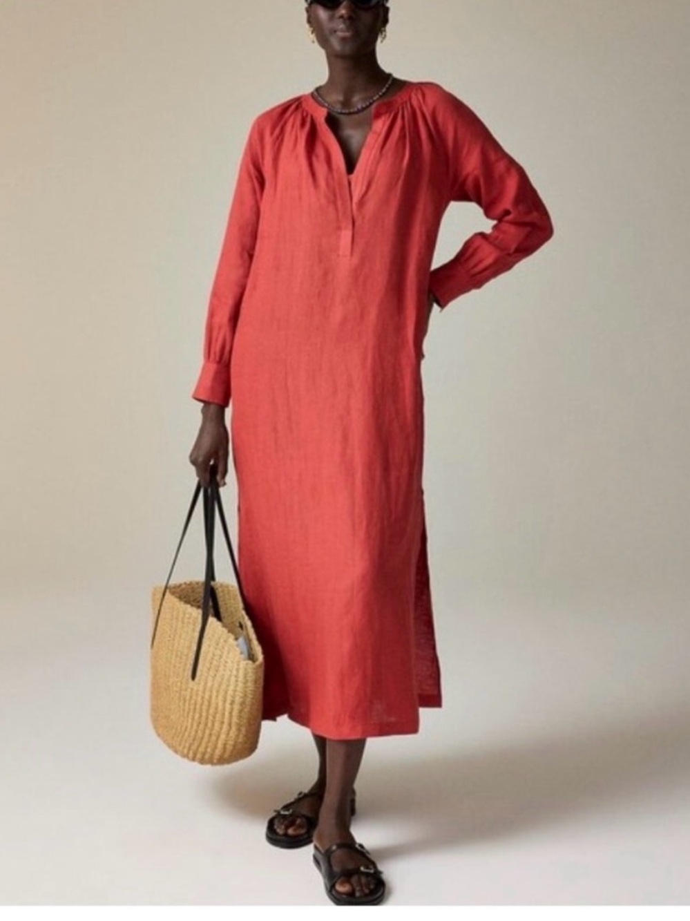 NWT J. Crew Cabana maxi dress 💯 linen red sand size small (20" P2P 53" L)